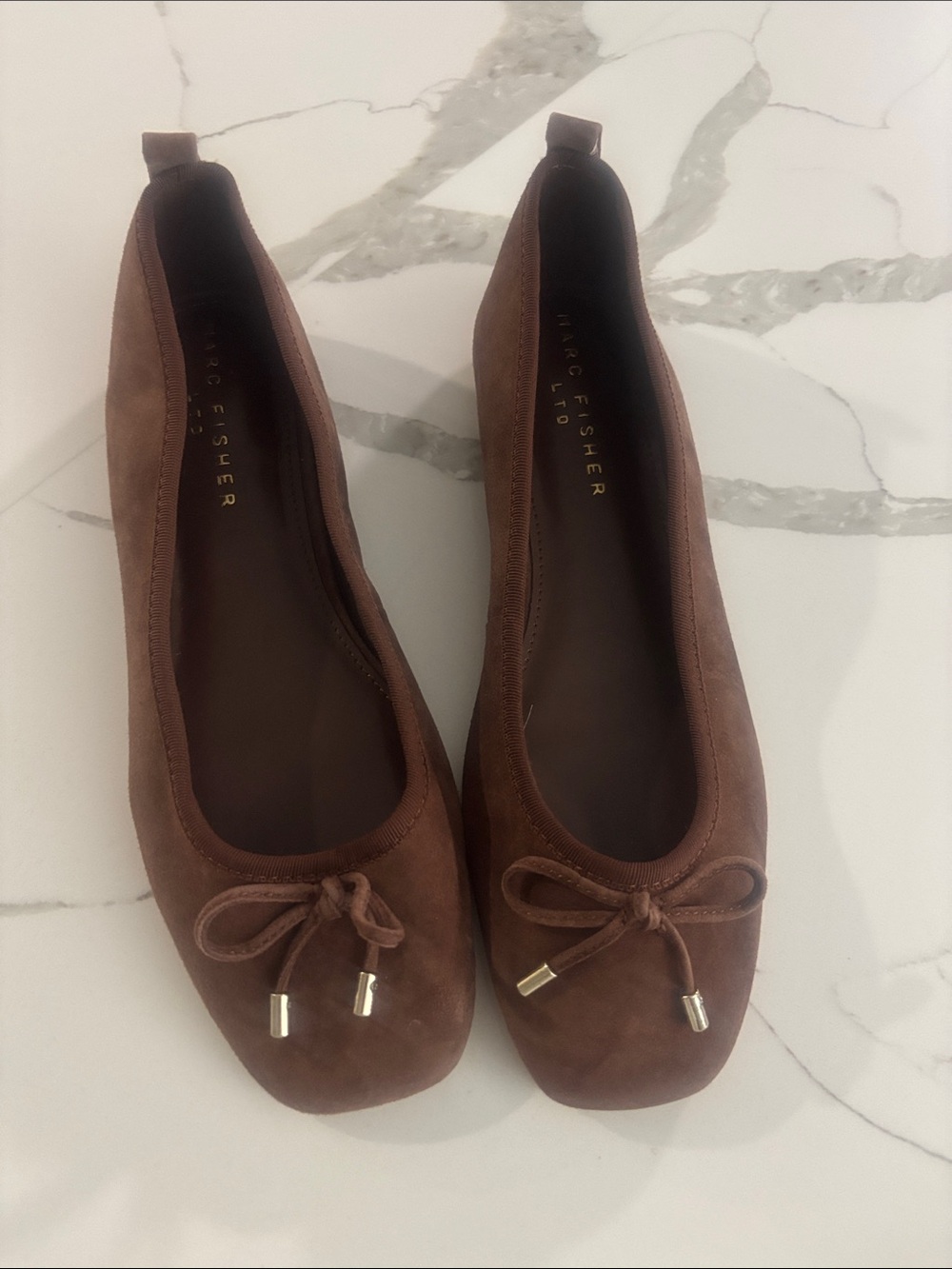 Marc Fisher Brown Suede Bow Flats